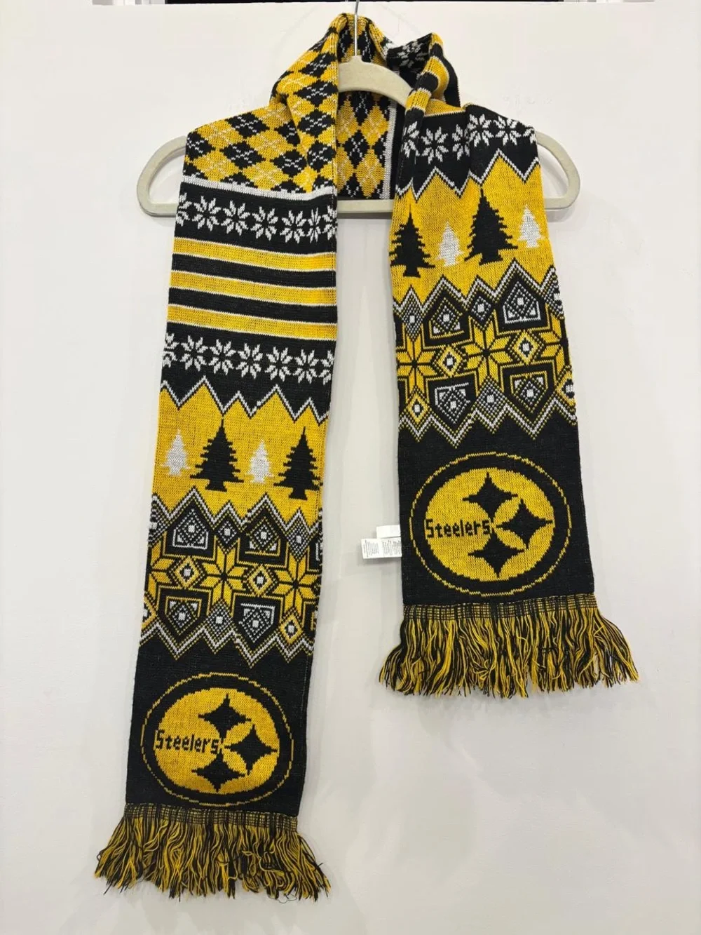 Pittsburgh Steelers NFL Fair Isle Holiday Knit Scarf Black Gold #C06